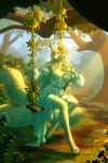 accessory anthro biped blonde_hair blue_eyes breast_scar brown_nose brown_pawpads clothed clothing detailed_background dress facial_scar female female_anthro flower flower_in_hair fluffy fluffy_ears fluffy_tail forest forest_background fur hair hair_accessory landscape leg_scar light_body light_fur long_hair multi_tail nature nature_background open_mouth pawpads plant pose rose_(flower) scar scenery showing_leg sitting solo swing tail tree wavy_hair white_clothing white_dress road~abelgeym canid canine mammal hi_res pinup