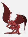 abs animal_genitalia anthro butt butt_from_the_front crouching featureless_chest genital_slit genitals hair horn humanoid_pointy_ears looking_at_viewer male membrane_(anatomy) membranous_wings nude pointy_ears red_body simple_background smile solo tail white_hair wings lsdxiii disney gargoyles brooklyn_(gargoyles) gargoyle scalie digital_media_(artwork) hi_res