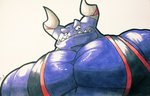 anthro big_muscles clothed clothing horn huge_muscles male muscular muscular_anthro muscular_male pecs simple_background solo white_background yongdasom mythology nintendo ring_fit_adventure dragaux dragon mythological_creature mythological_scalie scalie hi_res traditional_media_(artwork)