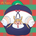 4_horns 5_fingers abstract_background belly belly_inflation big_belly big_breasts blonde_hair blush breasts clothing dragon_tail female fingers front_view gloves hair handwear holidays horn huge_belly huge_breasts hyper hyper_belly hyper_inflation inflation inflation_fetish maid_headdress maid_uniform multi_horn open_mouth open_smile ornament red_eyes smile smiling_at_viewer solo text uniform white_clothing white_gloves white_handwear hedgehogstew christmas miss_kobayashi's_dragon_maid mythology tohru_(dragon_maid) animal_humanoid dragon dragon_humanoid humanoid mythological_creature mythological_scalie scalie 1:1 2024 hi_res