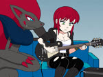 ambiguous_gender amplifier anthro black_clothing blue_eyes clothing duo electric_guitar female furniture green_eyes guitar hair humor leggings legwear music musical_instrument plucked_string_instrument red_hair sofa string_instrument torn_clothing torn_leggings torn_legwear knight-of-syrinx sound_warning nintendo pokemon faye_(knight-of-syrinx) generation_5_pokemon human mammal pokemon_(species) zoroark 2024 4:3 animated digital_media_(artwork) hi_res short_playtime sound webm