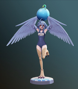 ahoge avian_feet blue_body blue_clothing blue_feathers blue_hair blue_swimwear blush breasts clothing eyelashes feathered_wings feathers female front_view green_background hair looking_at_viewer monster_girl_(genre) navel on_one_leg one-piece_swimsuit open_mouth school_swimsuit simple_background small_breasts solo standing swimwear tan_body tan_skin thick_thighs wide_hips winged_arms wings yellow_eyes the-great-pipmax european_mythology greek_mythology monster_musume mythology papi_(monster_musume) avian harpy humanoid mythological_avian mythological_creature 3d_(artwork) digital_media_(artwork) hi_res
