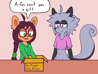 clothed clothing duo eyewear female female/female gift glasses nerd wearing_panties makrap maggie_(ichduhernz) poni_(ichduhernz) american_opossum domestic_cat felid feline felis hybrid mammal marsupial rodent sciurid tree_squirrel 4:3 animated hi_res no_sound short_playtime video
