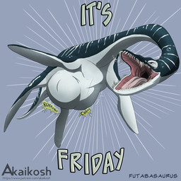 after_vore ambiguous_gender black_body black_eyes bubble duo feral feral_pred long_neck open_mouth rumbling_stomach stripes tail teeth text vore white_fin white_stripes white_tail akaikosh aquatic elasmosaurid futabasaurus plesiosaur prehistoric_species reptile scalie 1:1 2026 english_text hi_res watermark