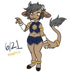 accessory anklet anthro armwear big_tail biped blue_bottomwear blue_clothing blue_shorts blue_topwear bottomwear broken_horn brown_body brown_fur claws clothed clothing cosplay crop_top digit_ring female flat_chested fur furgonomics grey_hair grey_horn hair hair_accessory hairclip hooves horn jewelry mascot midriff navel open_mouth orange_eyes ring shirt short_hair shorts simple_background smile solo standing tail tail_accessory teeth tongue topwear wedding_ring white_armwear white_background white_clothing manitka e621 hexerade manitka_storm bovid bovine cattle mammal 1:1 2025 dated digital_media_(artwork) hi_res