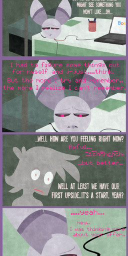 anthro big_ears blinds bodyless brown_eyes brown_text buckteeth computer desk detachable detachable_head dialogue duo electronics ellipsis female furniture glitch hair inside internet laptop light light_beam long_ears looking_at_viewer machine male morning nude open_mouth pencil_(object) pink_eyes pink_text question_mark sad shelf simple_background smile table teeth text wire shane_frost eeple human lagomorph leporid mammal rabbit robot 2017 absurd_res comic digital_media_(artwork) english_text hi_res long_image tall_image
