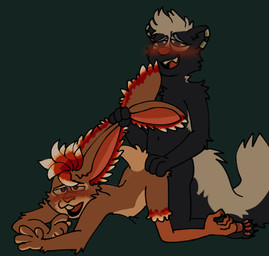 anthro duo ear_grab ear_pull feathers from_behind_position male male/male male_penetrated male_penetrating male_penetrating_male open_mouth penetration sex chimeracocks chickenhare_and_the_hamster_of_darkness n_wave_pictures chickenhare meg_(chickenhare) hare hybrid lagomorph leporid mammal mephitid rabbit skunk trans_(lore) trans_man_(lore) trans_woman_(lore)