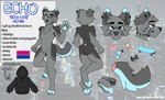 anthro bisexual_pride_colors clothing fur grey_body grey_eyes grey_fur hoodie lgbt_pride male piercing pride_colors skateboard solo spray_paint_can text topwear vehicle kyubbi-arts skyl4378 canid canine canis mammal wolf absurd_res english_text hi_res model_sheet