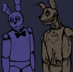 alternate_color anthro blue_body bow_tie button_(fastener) duo machine male square_crossover tan_body unimpressed wire mechanical_jaws five_nights_at_freddy's five_nights_at_freddy's_3 scottgames spring_bonnie_(fnaf) springtrap_(fnaf) animatronic lagomorph leporid mammal rabbit robot 2020 digital_drawing_(artwork) digital_media_(artwork) sketch