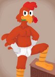 anthro barefoot beak black_eyes briefs briefs_only brown_background clothed clothing detailed_background feathers feet flower flower_in_mouth male orange_beak orange_feet orange_legs plant red_body red_feathers rose_(flower) rose_in_mouth seductive simple_background smile solo tighty_whities topless underwear underwear_only white_briefs white_clothing white_underwear gramy disney the_three_caballeros panchito_pistoles avian bird chicken galliform gallus_(genus) phasianid