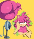 anthro big_breasts big_butt bodily_fluids breasts butt cleavage clothed clothing electric_fan female heat_(temperature) nude solo sweat thick_thighs tongue tongue_out monamania sega sonic_the_hedgehog_(series) amy_rose eulipotyphlan hedgehog mammal absurd_res hi_res