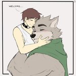 anthro dialogue duo hug human_on_anthro interspecies jewelry male male/male necklace romantic romantic_couple size_difference text wolf_yiffsfanarts_(artist) far_beyond_the_world_(series) caelan_(far_beyond_the_world) ranok_(far_beyond_the_world) canid canine canis human mammal wolf 1:1 english_text hi_res