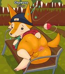 anthro anus balls beanie bedroom_eyes bench big_butt black_beanie black_clothing black_eyes black_hat black_headwear black_nose black_pawpads black_topwear blush blush_lines butt butt_grab clothing facial_piercing fish_hook fishing_rod fur gameplay_mechanics genitals grass hand_on_butt hand_on_own_butt hat headgear headwear holding_fishing_rod holding_object hook looking_at_viewer lying lying_on_bench male multicolored_body multicolored_clothing multicolored_fur multicolored_shirt multicolored_topwear name_tag narrowed_eyes nose_piercing nose_ring on_side orange_body orange_ears orange_fur orange_tail outside park_bench pawpads piercing plant presenting presenting_hindquarters rear_view red_clothing red_shirt red_topwear ring_piercing seductive shirt smile solo spectral_rod_(webfishing) spread_butt spreading tail tan_body tan_fur text thick_thighs three-quarter_view topwear tree two_tone_beanie two_tone_body two_tone_fur two_tone_hat chuwuvy webfishing canid canine canis domestic_dog mammal 2024 absurd_res digital_media_(artwork) english_text hi_res