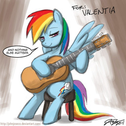 acoustic_guitar blue_body blue_feathers blue_fur cutie_mark feathered_wings feathers female feral fur furniture guitar hair long_hair multicolored_hair multicolored_tail musical_instrument playing_guitar playing_music plucked_string_instrument rainbow_hair rainbow_tail red_eyes simple_background singing smile solo stool string_instrument tail text toony wings john_joseco friendship_is_magic hasbro metallica my_little_pony mythology rainbow_dash_(mlp) equid equine mammal mythological_creature mythological_equine pegasus 1:1 2011 english_text url