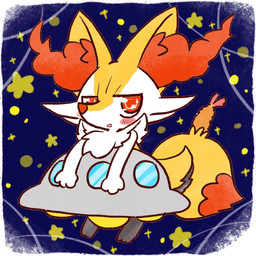 :o ambiguous_anthro ambiguous_gender anthro biped blush dipstick_tail food front_view looking_at_viewer markings narrowed_eyes object_in_tail open_mouth shrimp_(food) snout solo star tail tail_markings ufo annyui0611 nintendo pokemon braixen canid generation_6_pokemon mammal pokemon_(species) 1:1 2022 digital_drawing_(artwork) digital_media_(artwork) full-length_portrait hi_res japanese_description portrait translated_description