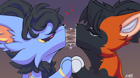 alternate_color bodily_fluids dildo dildo_in_mouth dildo_insertion double_dildo duo eyes_closed feral feral_on_feral gradient_background hand_holding hands_together heart_reaction heart_symbol hearts_around_head intraspecies oral oral_penetration paws penetration quadruped saliva saliva_on_dildo saliva_string sex_toy sex_toy_in_mouth sex_toy_insertion sharing_sex_toy side_view simple_background kavek_(artist) nintendo pokemon generation_1_pokemon pokemon_(species) vulpix 16:9 2026 digital_drawing_(artwork) digital_media_(artwork) hi_res widescreen