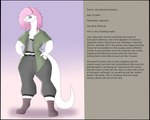 accessory albino anthro black_border blue_eyes border bottomwear clothed clothing curvy_figure female footwear hair hand_on_hip headband information_box looking_at_viewer pants pink_hair simple_background socks solo text photolol.03 laly_(photolol.03) python reptile scalie snake english_text hi_res