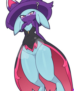 anthro biped blue_body blue_face clothed clothing dress featureless_crotch female hat headgear headwear looking_down no_underwear purple_body purple_face question_mark red_eyes simple_background solo steam two_tone_face white_background witch_hat kozatchu palworld pocketpair domestic_cat felid feline felis katress mammal pal_(species) 2024 cel_shading colored digital_media_(artwork) shaded