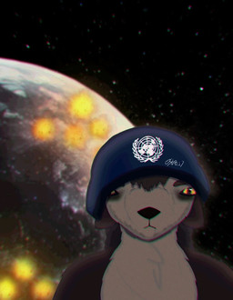 anthro armor blank_stare brown_body brown_fur combat_stress cosmic_background explosion floppy_ears fur headgear headgear_only helmet helmet_only male planet quills_(anatomy) solo space space_background tan_body tan_fur thousand_yard_stare traumatized united_nations ostro_17 helldivers marines_call_it_that_2000_yard_stare the_nature_of_predators sovlin_(the_nature_of_predators) alien gojid_(the_nature_of_predators) mammal hi_res