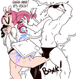 accessory ballbusting blush bow_(feature) bow_accessory bow_ribbon buckteeth bulge clothed clothing cock_and_ball_torture contact_onomatopoeia dialogue duo eyelashes eyes_closed eyewear female fur furgonomics genital_torture hair impact_onomatopoeia laugh light_body light_skin long_tail male navel onomatopoeia open_mouth open_smile pain pale_skin pigtails pink_hair ribbons shirt simple_background smile sound_effects sunglasses tail tail_accessory tail_bow tail_ribbon teeth text thick_thighs topwear underwear white_background white_body white_clothing white_fur nuclearwasabi tera_online anon neonatta animal_humanoid elin felid felid_humanoid humanoid hybrid lion_humanoid mammal mammal_humanoid mouse_humanoid murid murid_humanoid murine murine_humanoid pantherine pantherine_humanoid rodent rodent_humanoid english_text