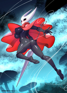 5_fingers black_body black_breasts black_butt black_exoskeleton black_feet black_fingers black_hands black_legs blush breasts butt cloak cloak_only clothed clothing exoskeleton feet female fingers genitals glistening glistening_breasts glistening_butt glistening_thighs hornet's_needle monotone_cloak red_cloak red_clothing soles text vulva white_head kawa-v hollow_knight_(franchise) team_cherry hornet_(hollow_knight) arthropod hymenopteran insect vespid wasp hi_res url