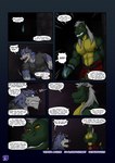 angry anthro blue_fire bob_(vju79) broken_horn canid canine canis clenched_teeth clothed clothing colored_fire comic confrontation crossed_arms dark_room dialogue dragon duo ears_back english_text evil_grin fire gervic_(vju79) green_body green_scales grey_clothing grey_shirt grey_topwear growling hair heterochromia hi_res horn humiliation inner_ear_fluff long_hair magic magic_user male mammal multicolored_body muscular muscular_anthro muscular_male mythological_creature mythological_scalie mythology open_mouth pecs pivoted_ears profanity scales scalie shirt shocked smile smug snarling standing tail tail_tuft teeth text tight_clothing topless topless_male topwear tuft two_tone_body url vju79 white_hair wide_eyed wingless_dragon wolf wristband yellow_body yellow_sclera