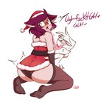 anthro blush bodily_fluids butt christmas_clothing christmas_headwear clothed clothing duo extreme_french_kiss female french_kissing headgear headwear holidays hug kissing legwear long_tongue looking_pleasured male male/female rear_view saliva simple_background size_difference surprise tail tail_motion tailwag text thigh_highs tongue giidenuts christmas aiko_(giidenuts) riley_(giidenuts) avian bird humanoid mammal penguin hi_res