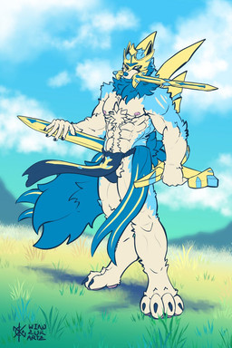 anthro anthrofied asian_clothing barazoku clothed clothing east_asian_clothing fundoshi fundoshi_only japanese_clothing male melee_weapon muscular muscular_male nipples object_in_mouth shirtless_male solo sword sword_in_mouth topless underwear underwear_only weapon weapon_in_mouth windzurartz nintendo pokemon crowned_sword_zacian generation_8_pokemon legendary_pokemon pokemon_(species) shiny_pokemon zacian 2:3 hi_res