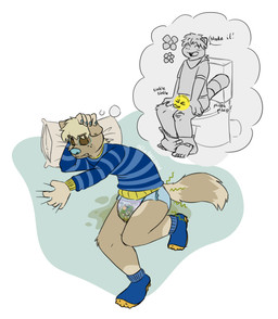 anthro bedwetting bodily_fluids diaper dream feces genital_fluids male pooping pull-ups_(diaper) sleep_pooping sleeping soiled_diaper soiling soiling_diaper solo unclean_diaper urine used_diaper using_diaper watersports wetting possumkiddo mammal procyonid raccoon absurd_res hi_res