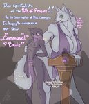 anthro big_breasts breasts bride brown_eyes chastity_cage chastity_device clothed clothing dark_nipples dialogue dominant dominant_female duo female femboy flat_chastity_cage fur gold_(metal) gold_chastity_cage gold_chastity_device green_eyes grey_body grey_fur harem_outfit huge_breasts humiliation ineffective_clothing larger_female male male/female public public_nudity public_use shadow size_difference skimpy smaller_male speech_bubble text translucent translucent_clothing veil white_body white_fur spoonfullofdirt rimworld canid canine canis mammal wolf mommy_(disambiguation) absurd_res english_text flat_colors hi_res