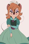 anthro blush buckteeth clothed clothing dress eyeshadow female fully_clothed hair looking_at_viewer makeup simple_background smile solo teeth conditional_dnp tohupo an_american_tail don_bluth bridget_(an_american_tail) mammal mouse murid murine rodent 2021 2:3 hi_res