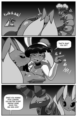 5_fingers animal_genitalia animal_penis anthro anthro_on_feral armwear balls bestiality big_balls big_penis black_hair blush bodily_fluids clothed clothed_humanoid clothed_male clothing cross-popping_vein dialogue equine_genitalia equine_penis fake_ears fake_rabbit_ears female female_anthro feral fingers genitals group hair huge_balls huge_penis humanoid_hands male male_feral male_humanoid open_mouth penis speech_bubble sweat sweatdrop teeth text cuchuflin nintendo pokemon andre_(cuchuflin) animal_humanoid arachnid arachnid_humanoid arthropod arthropod_humanoid generation_4_pokemon generation_5_pokemon humanoid lopunny pokemon_(species) scolipede 2026 absurd_res comic english_text hi_res monochrome