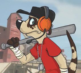 black_nose clothing dog_tags female hat headgear headwear screencap screencap_background solo tail toony sophiecabra team_fortress_2 valve valve_corporation scout_(team_fortress_2) herpestid mammal meerkat