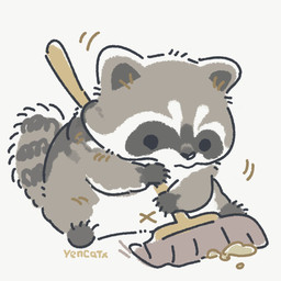 black_eyes black_nose chibi cleaning dot_eyes feral fur grey_body grey_fur navel simple_background simple_eyes sitting solo white_background white_body white_fur x_navel yencatx mammal procyonid raccoon 1:1 2021