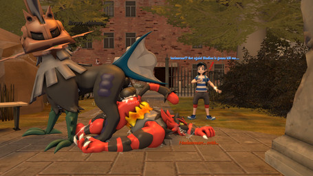 anal anal_penetration animal_genitalia anthro anthro_on_feral anthro_penetrated balls bestiality bodily_fluids butt clothed clothing cum doggystyle duo feral feral_penetrating feral_penetrating_anthro feral_penetrating_male from_behind_position fur genital_fluids genitals horn knot knotted_penis knotting male male/male male_on_feral male_penetrated male_penetrating male_penetrating_anthro male_penetrating_male muscular muscular_anthro muscular_male nude open_mouth orgasm outside park pecs penetration penis plant plap red_body red_fur sex shrub smile sunset tail teeth text thrusting tongue trashy_sfm nintendo pokemon pokemon_trainer chimera felid generation_7_pokemon human incineroar legendary_pokemon mammal pantherine pokemon_(species) tiger type_null 16:9 3d_(artwork) 4k absurd_res digital_media_(artwork) english_text hi_res widescreen