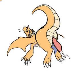 3_toes 4_fingers animal_genitalia anthro anus barbel_(anatomy) biped blush bodily_fluids butt cum cumshot ejaculation erection feet fingers flesh_whiskers flying genital_fluids genital_slit genitals head_spikes laugh looking_at_viewer looking_back looking_back_at_viewer male membrane_(anatomy) membranous_wings orange_body penis presenting presenting_hindquarters presenting_penis raised_tail rear_view scales semi-anthro solo spikes spikes_(anatomy) tail tapering_tail text toes ventral_scales wings adultfuntime nintendo pokemon dragonite generation_1_pokemon pokemon_(species) digital_drawing_(artwork) digital_media_(artwork) english_text shaded