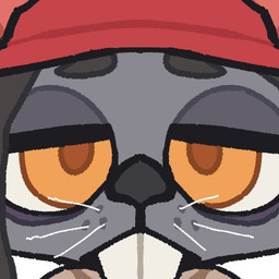 anthro black_hair buckteeth close-up clothing female female_anthro fur grey_body grey_fur hair half-closed_eyes hat headgear headwear looking_at_viewer narrowed_eyes orange_eyes solo teeth whiskers el-k ratricia_(el-k) mammal mouse murid murine rodent 1:1 2026 digital_media_(artwork) icon low_res reaction_image