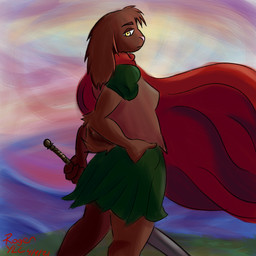 anthro brown_body brown_fur butt butt_pose female fur melee_weapon pose sea solo sunset sword water weapon yellow_eyes lazy_ruby jestal_orccio_(dynamitegrizzly) domestic_rabbit lagomorph leporid lop_rabbit mammal oryctolagus rabbit 1:1 hi_res