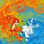 4_toes abstract_background accessory anthro barefoot blue_eyes blue_hair bottomwear breasts clothed clothing crop_top duo feet female fire flaming_hair flaming_tail footwear fur hair hair_accessory hairband liquid_hair male mascot midriff nipple_outline one_eye_closed open_mouth open_smile orange_body orange_fur pants pawpads paws plantigrade pseudo_hair red_eyes red_hair sandals shirt shoes shorts skirt smile soles spiral_background swirl tail toes topless topwear under_boob water white_body white_fur white_pawpads wink tysontan youth_olympics lyo merly felid hybrid lion mammal merlion pantherine 2010 hi_res