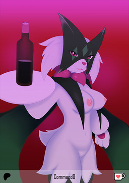anthro anthrofied areola bottle breasts container female fur green_body green_fur looking_at_viewer medium_breasts nipples nude pink_areola pink_nipples solo tail text commandg nintendo pokemon generation_9_pokemon meowscarada pokemon_(species)