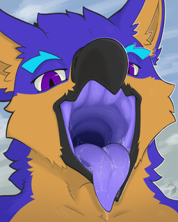 anthro beak beak_fetish bodily_fluids dripping looking_at_viewer mouth_shot neck_floof open_beak open_mouth purple_internal saliva saliva_drip saliva_on_tongue saliva_string solo wide_tongue arkailart avian bird absurd_res hi_res