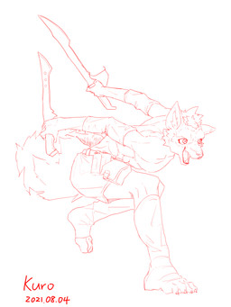 5_fingers action_pose anthro armwear bottomwear clothed clothed_anthro clothed_male clothing crouching fingers fluffy fluffy_hair hair holding_melee_weapon holding_object holding_weapon inner_ear_fluff legwear looking_aside male melee_weapon open_mouth open_smile pose pouch_(clothing) pupils shorts side_view simple_background smile snout solo teeth text tongue_showing tuft weapon white_background kuromonsart canid canine canis mammal wolf 2021 3:4 absurd_res artist_name dated digital_drawing_(artwork) digital_media_(artwork) english_text full-length_portrait hi_res monochrome portrait red_and_white sketch