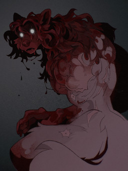 amputee anthro blood blood_in_hair blood_on_face bodily_fluids claws disability fangs glowing glowing_eyes looking_at_viewer male missing_arm nightmare_fuel open_mouth scar scars_all_over side_view solo tail teeth vailet_deer mythology canid canine mammal mythological_canine mythological_creature werecanid werecanine werecreature werewolf 3:4 hi_res