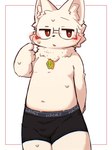 anthro arm_tuft black_nose blush blush_lines bodily_fluids boxers_(clothing) boxers_only cheek_tuft clothed clothing elbow_tuft facial_tuft featureless_chest fur genital_outline glistening glistening_nose hand_behind_back inner_ear_fluff jewelry kemono male narrowed_eyes navel neck_tuft necklace open_mouth pose pupils raised_arm red_eyes solo sweat sweatdrop tan_arms tan_body tan_ears tan_fur tan_inner_ear tan_inner_ear_fluff tan_legs thin_eyebrows topless tuft underwear underwear_only white_pupils young young_anthro shouka_2810 hanes ambiguous_species 2023 3:4 digital_media_(artwork) hi_res portrait three-quarter_portrait