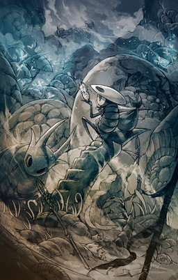 ambiguous_gender anthro biped black_eyes detailed_background flying holding_another holding_melee_weapon holding_object holding_weapon mask melee_weapon painting_(object) pole sculpture solo standing statue weapon wings sinsin hollow_knight_(franchise) team_cherry quirrel_(hollow_knight) arthropod 2025 hi_res