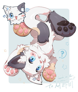 ambiguous_gender black_body black_fur blue_eyes blush brown_body brown_fur feral fur kemono one_eye_closed pawpads pink_pawpads quadruped solo white_body white_fur yukiminoideyu domestic_cat felid feline felis mammal 2026 absurd_res hi_res