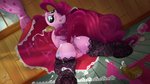 absurd_res anus butt equid equine female feral friendship_is_magic genitals glue hasbro hi_res inside kinkypinkie looking_back mammal my_little_pony pinkie_pie_(mlp) pussy solo sploot tail tail_aside tongue tongue_out window
