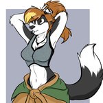 anthro bra clothing female hair midriff ponytail solo sports_bra thong thong_straps tying_hair underwear sirod sirod_(character) border_collie canid canine canis collie domestic_dog herding_dog mammal pastoral_dog sheepdog 1:1