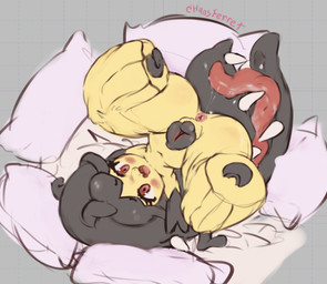 animal_genitalia animal_vulva anthro anus blush canine_genitalia canine_vulva female genitals looking_at_viewer pillow sharp_teeth solo teeth tongue upside_down vulva yellow_body chaosferret nintendo pokemon generation_3_pokemon mawile pokemon_(species) hi_res