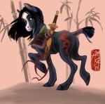 alternate_species bamboo black_hair butt cutie_mark dragon_tattoo fantasy hair hooves melee_weapon solo sword tattoo weapon aerosaur83 disney hasbro mulan_(1998) my_little_pony fa_mulan_(disney) equid equine horse mammal pony 2019 hi_res